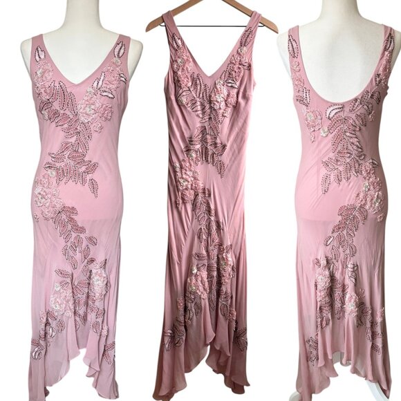 Sue Wong Dresses & Skirts - Vintage Sue Wong Silk Beaded Midi Maxi Gown 8 Blush Pink Y2K Fairy Floral Prom